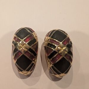 Gold and Black Clip-On Earrings